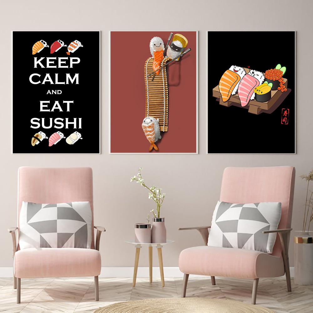 Japanese Food Lifestyle - 和風ラーメン寿司抽象漫画食品レストランキッチン家の装飾絵画リビングアート装飾ポスターキャンバス絵画